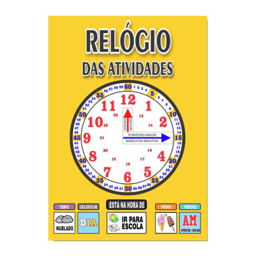 Quadro Educativo Relógio - Modelo 1 - Tema Amarelo - Manta