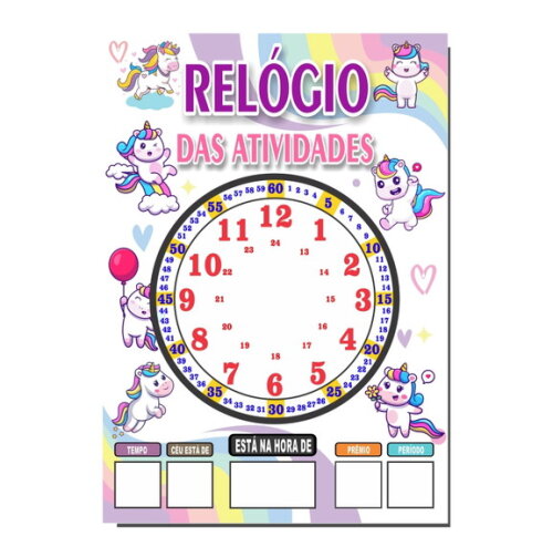 Quadro Educativo Relógio - Mod. 1 - Tema Unicórnio - Manta