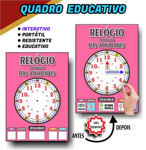 Quadro Educativo Relógio - Modelo 1 - Tema Amarelo - Manta