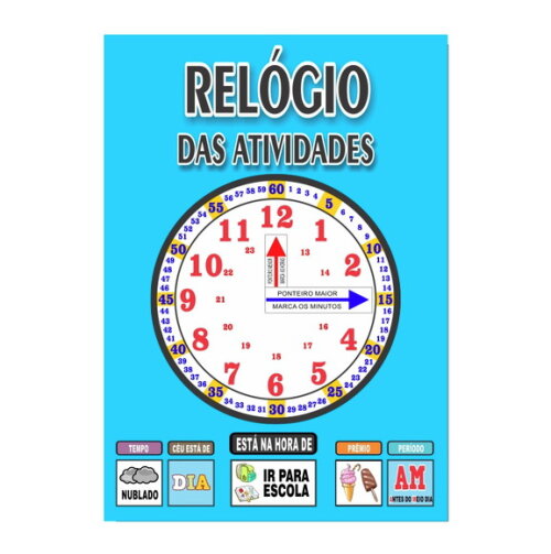 Quadro Educativo Relógio - Modelo 1 - Tema Azul Claro -manta