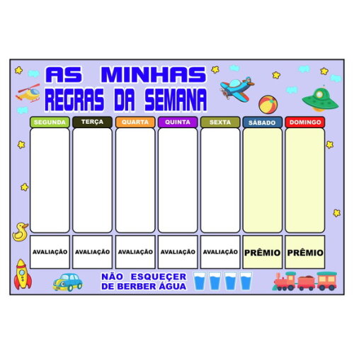 Quadro Infantil Ímã - as Minhas Regras da Semana - Azul