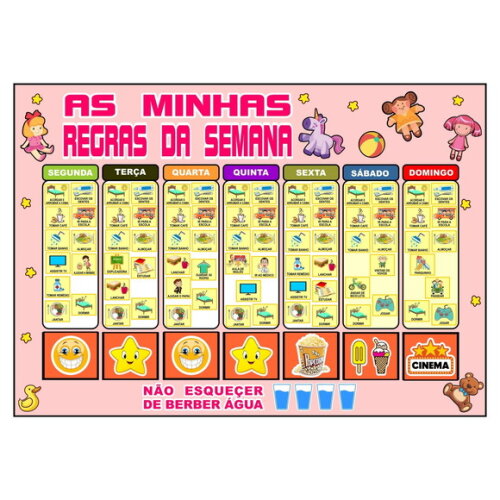 Quadro Infantil Ímã - as Minhas Regras da Semana - Rosa
