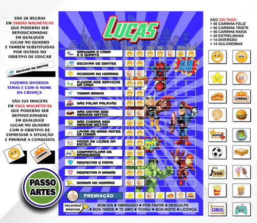 Quadro Magnético 28 Regras Educativo Infantil Personalizado