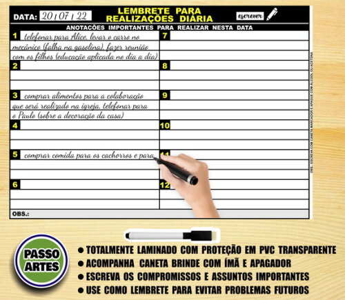 Quadro Magnético Lembrete Diário com Brinde