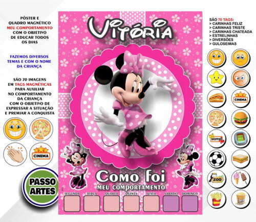 Quadro Magnético Personalizado Meu Comportamento Minnie Rosa