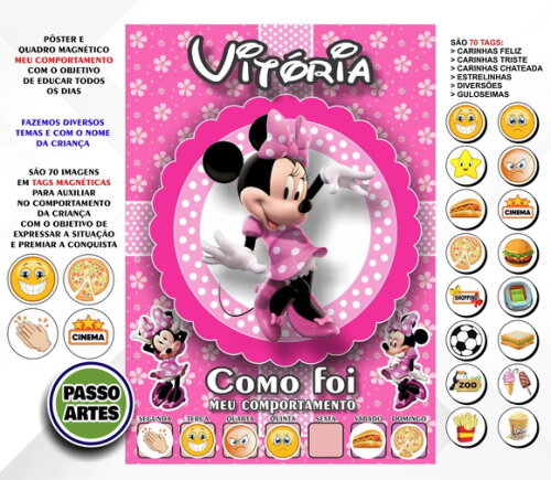 Quadro Magnético Personalizado Meu Comportamento Minnie Rosa