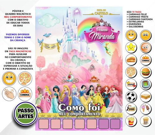 Quadro Magnético Personalizado Meu Comportamento Princesas