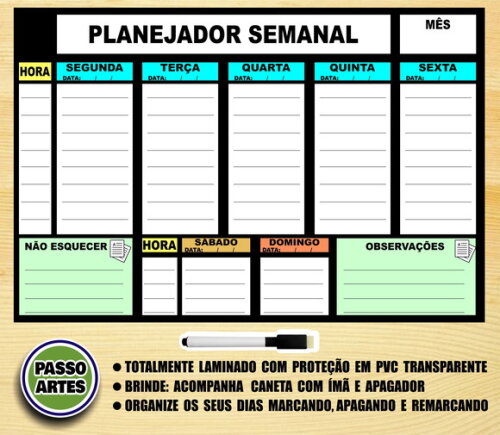 Quadro Magnético Planejador Semanal + Brinde Modelo 1