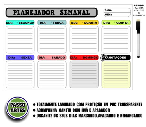 Quadro Magnético Planejador Semanal + Brinde Modelo 10