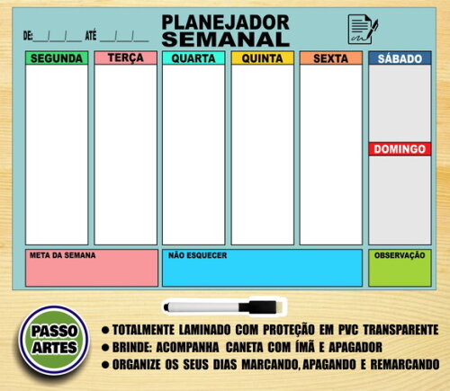 Quadro Magnético Planejador Semanal + Brinde Modelo 6
