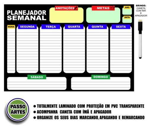 Quadro Magnético Planejador Semanal + Brinde Modelo 8
