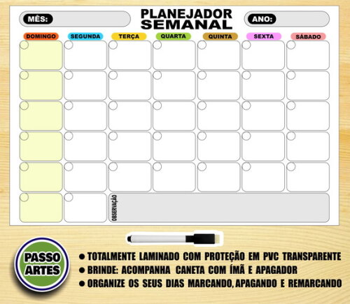 Quadro Magnético Planejador Semanal + Brinde Modelo 9