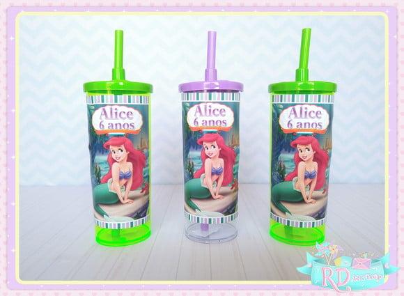 Copo Long Drink com Tampa A Pequena Sereia