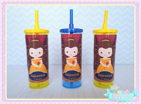 Copo Long Drink com Tampa A Bela e a Fera Cute