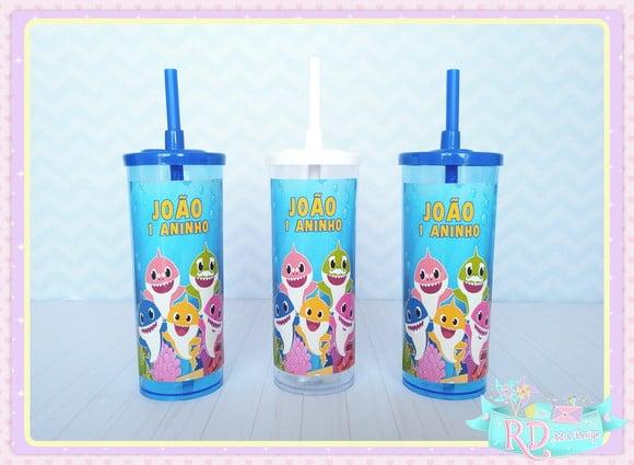 Copo Long Drink com Tampa Baby Shark