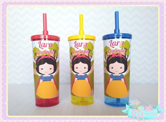 Copo Long Drink com Tampa Branca de Neve Cute