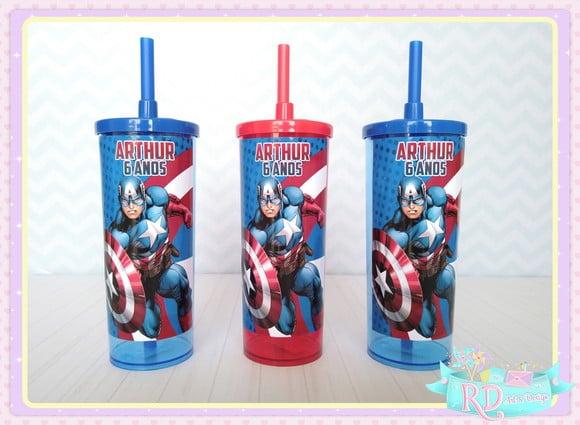 Copo Long Drink com Tampa Capitão América