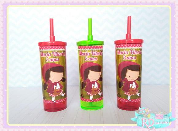 Copo Long Drink com Tampa Chapeuzinho Vermelho