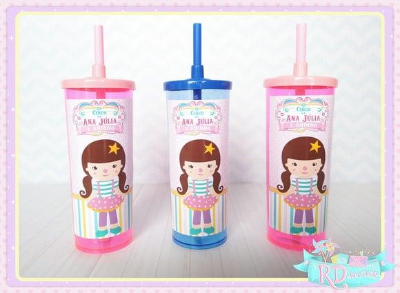 Copo Long Drink com Tampa Circo Rosa