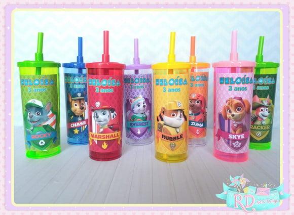 Copo Long Drink com Tampa Patrulha Canina