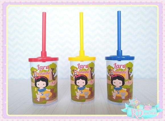 Copo Short Drink com Tampa Branca de Neve Cute