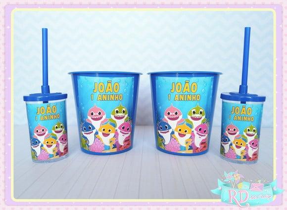 Kit Baldinho e Copo Short Drink Baby Shark