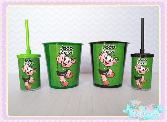 Kit Baldinho e Copo Short Drink Cebolinha