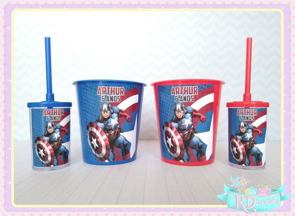 Kit Baldinho e Copo Short Drink Capitão América