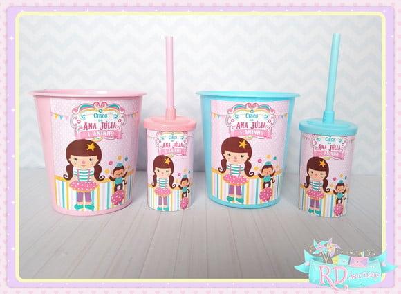 Kit Baldinho e Copo Short Drink Circo Rosa