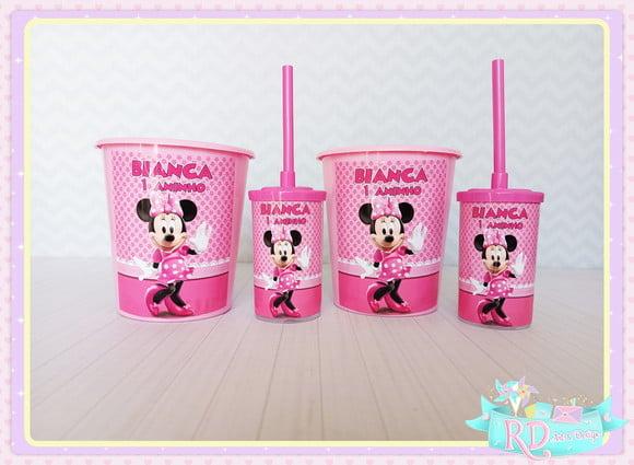 Kit Baldinho E Copo Short Drink Minnie Rosa