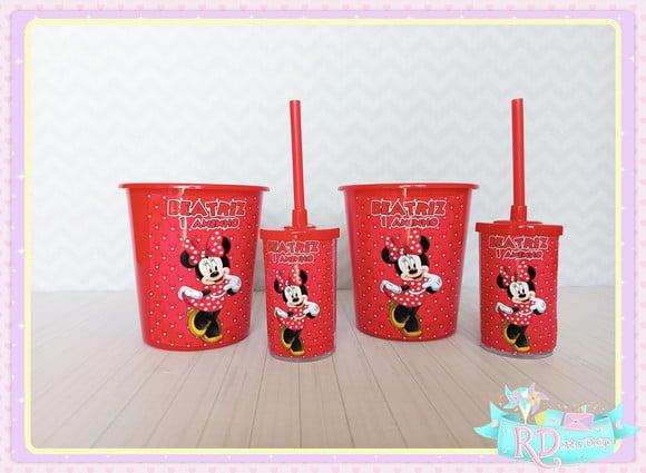 Kit Baldinho E Copo Short Drink Minnie Vermelha