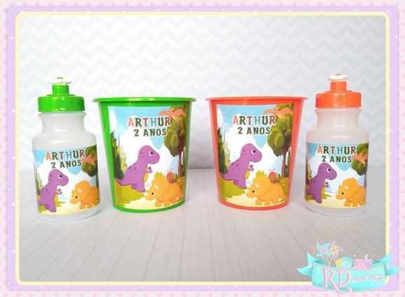 Kit Baldinho e Squeeze Dinossauro Cute