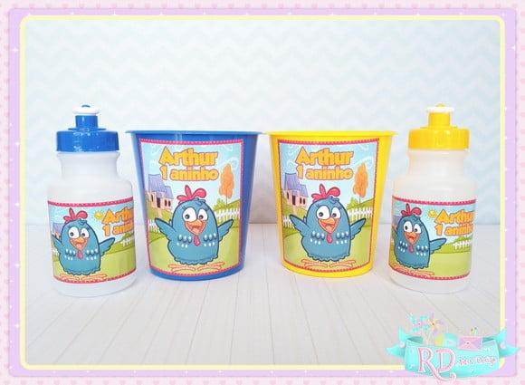 Kit Baldinho e Squeeze Galinha Pintadinha