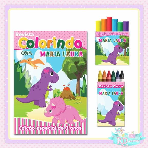 Kit Colorir com Massinha Dinossauro Rosa Cute