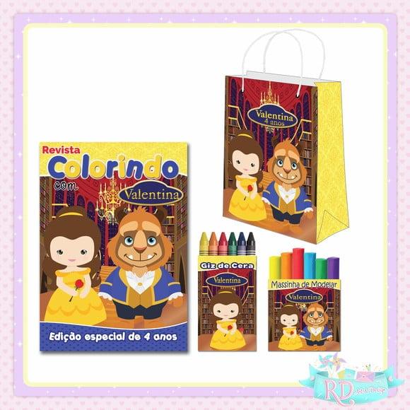Kit Colorir com Massinha e Sacolinha A Bela e a Fera Cute