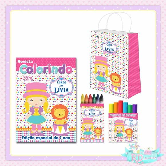 Kit Colorir com massinha e Sacolinha Circo Rosa