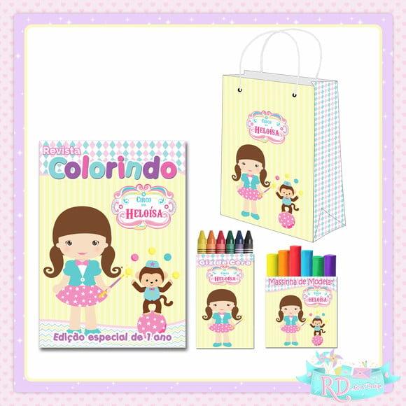 Kit Colorir com massinha e Sacolinha Circo Rosa