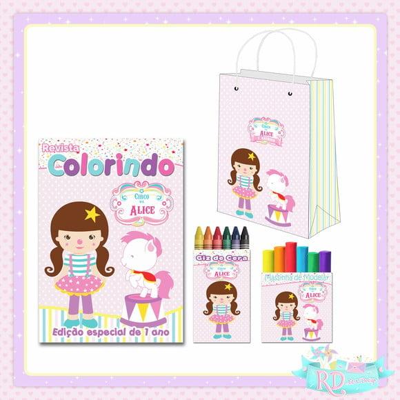 Kit Colorir com massinha e Sacolinha Circo Rosa