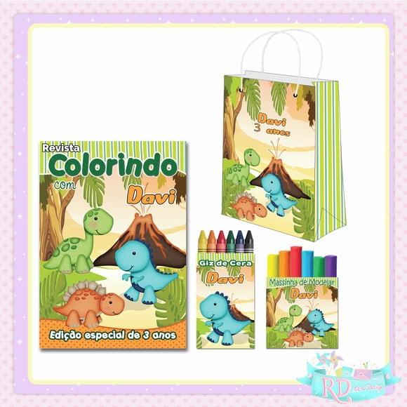 Kit Colorir com Massinha e Sacolinha Dinossauro Cute