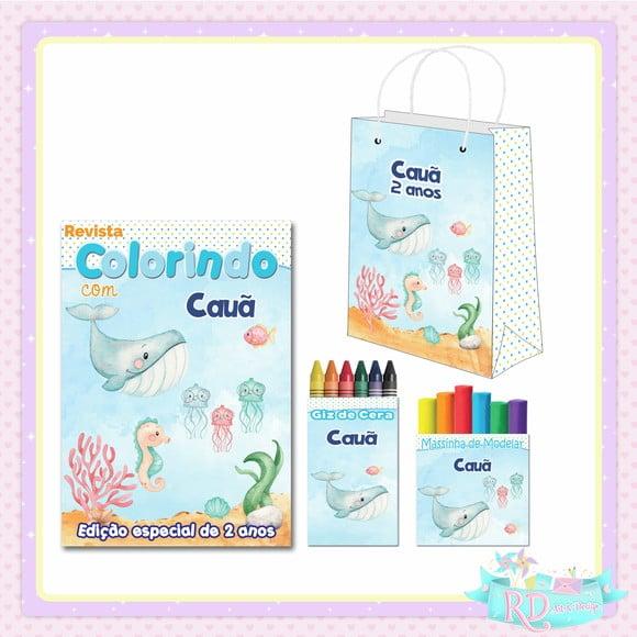 Kit Colorir com Massinha e Sacolinha Fundo do Mar