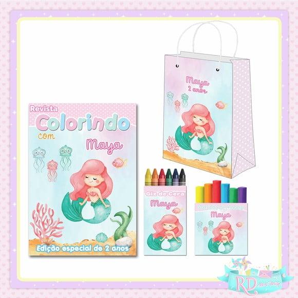 Kit Colorir com Massinha e Sacolinha Fundo do Mar Rosa