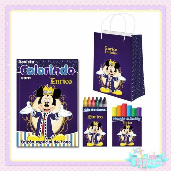 Kit Colorir com Massinha e Sacolinha Mickey Realeza