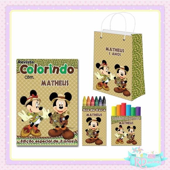 Kit Colorir com Massinha e Sacolinha Mickey Safari