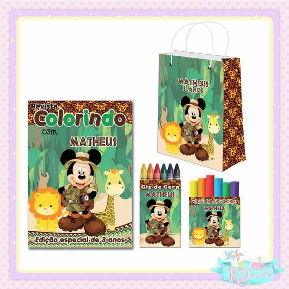 Kit Colorir com Massinha e Sacolinha Mickey Safari