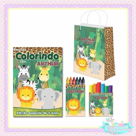 Kit Colorir com Massinha e Sacolinha Safari