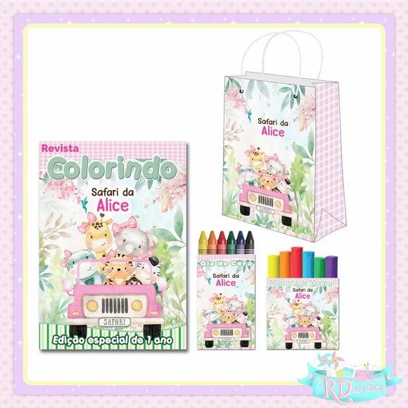 Kit Colorir com Massinha e Sacolinha Safari Rosa