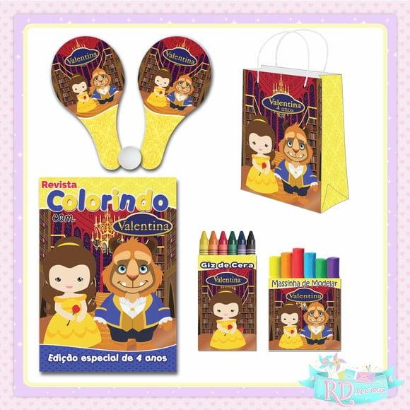 Kit Colorir com Massinha Sacola e Raquete a Bela e a Fera