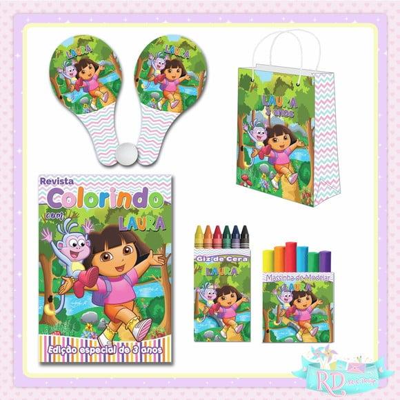 Kit Colorir com Massinha Sacola e Raquete Dora Aventureira