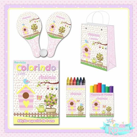 Kit Colorir com Massinha Sacola e Raquete Jardim Encantado