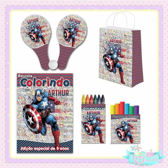 Kit Colorir com Massinha Sacolinha e Raquete Capitão América